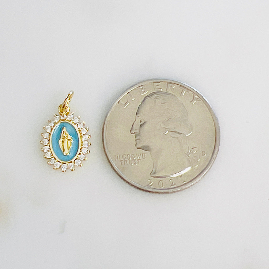 Gold Plated Mini Detailed Mother Mary Cubic Zirconia Pavé Religious