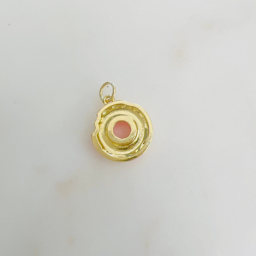 Gold Plated Donut Doughnut Charm Pink Enamel Donut Frosted Glazed – Gold