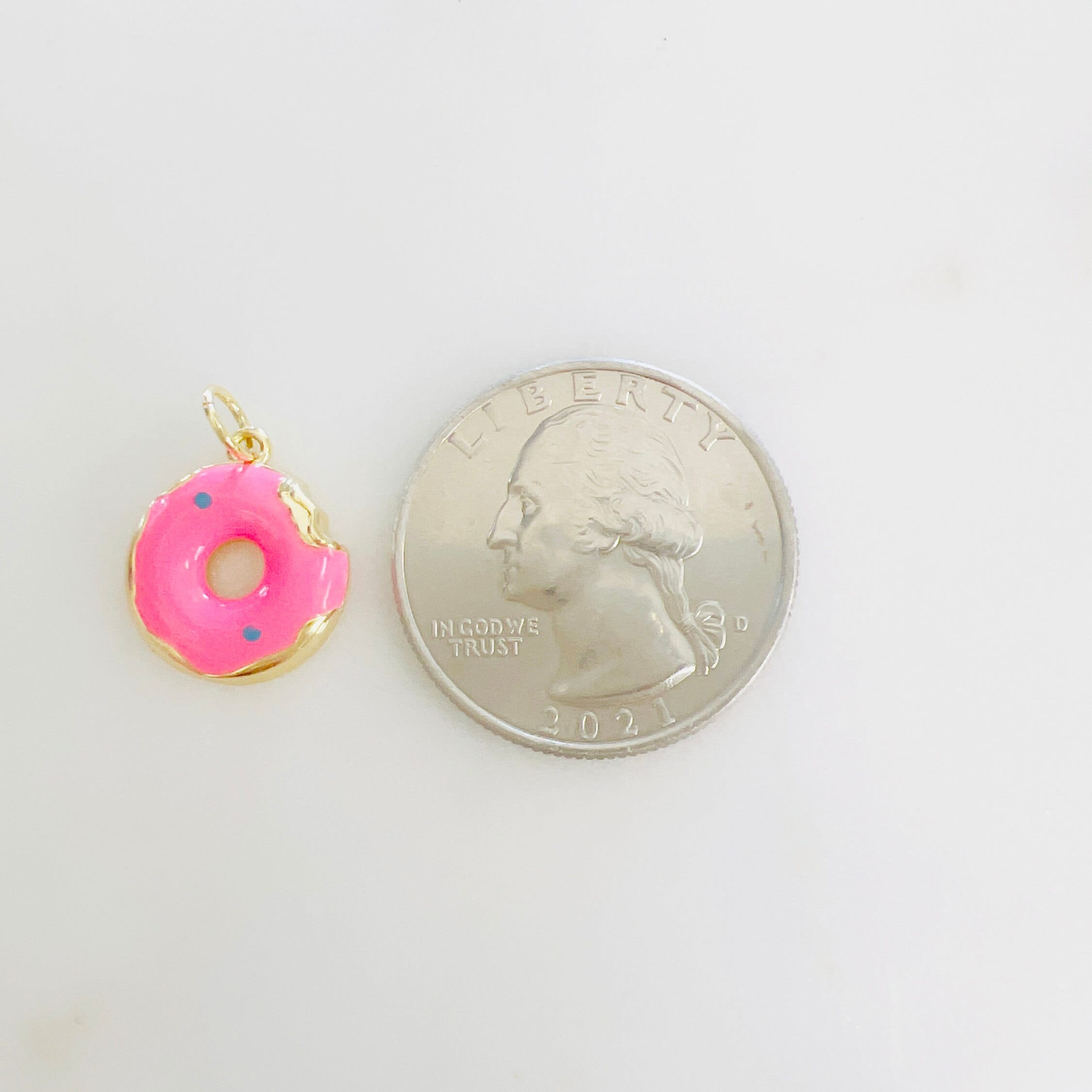 Gold Plated Donut Doughnut Charm Pink Enamel Donut Frosted Glazed
