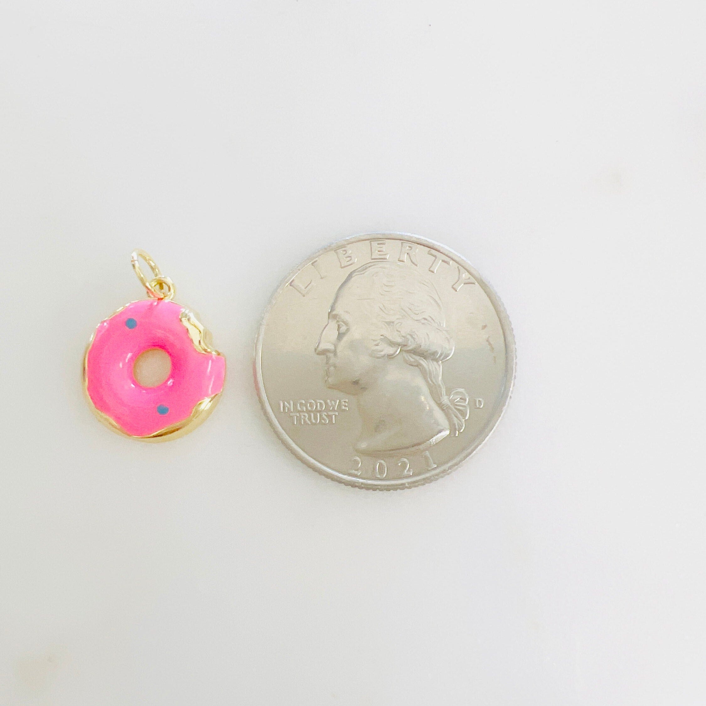 Gold Plated Donut Doughnut Charm Pink Enamel Donut Frosted Glazed – Gold