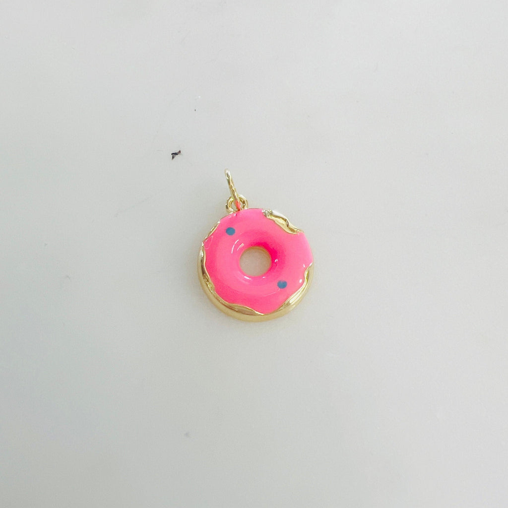 Gold Plated Donut Doughnut Charm Pink Enamel Donut Frosted Glazed
