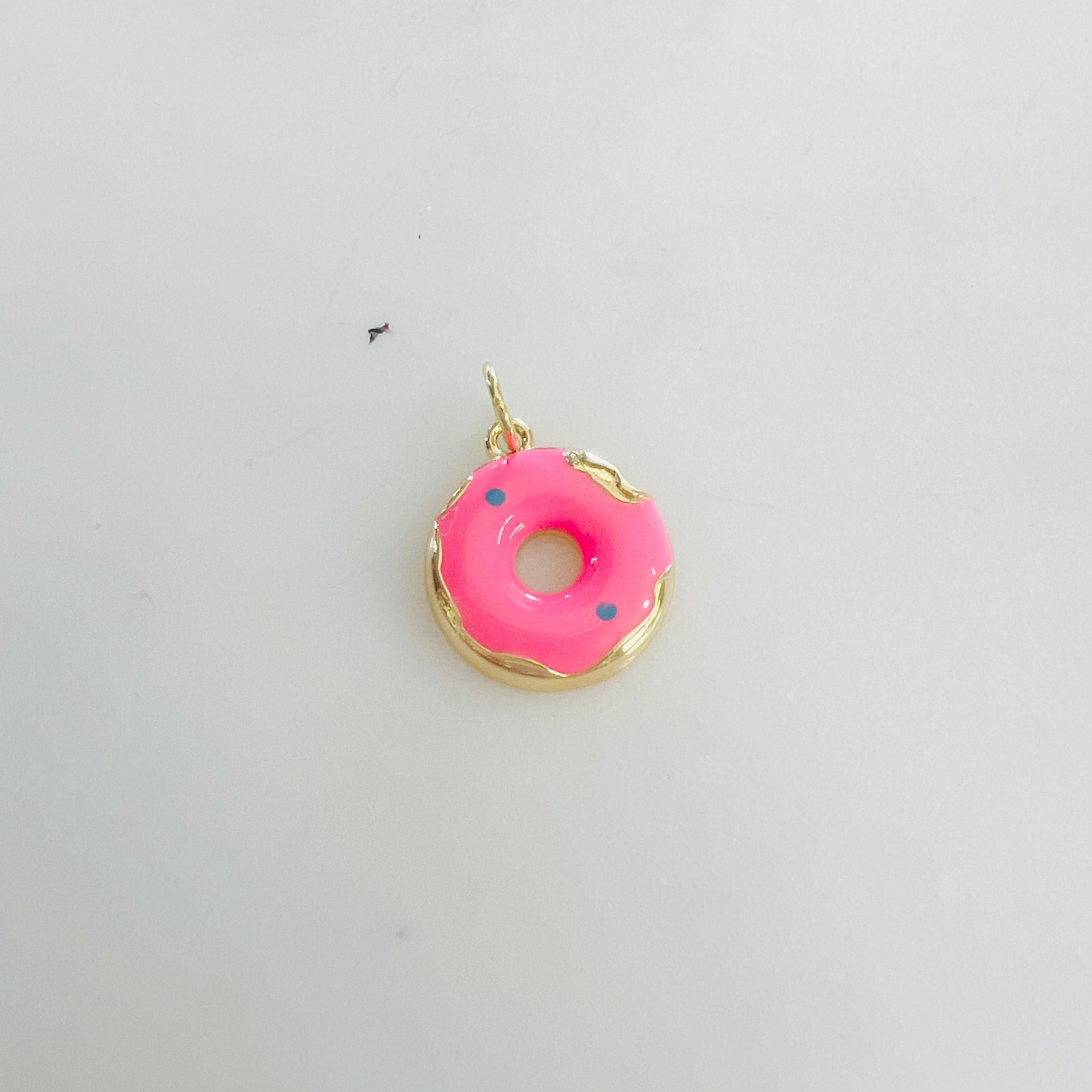 Gold Plated Donut Doughnut Charm Pink Enamel Donut Frosted Glazed – Gold