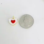 Gold Plated White Enamel Heart Charm with Red Heart in Center Heart