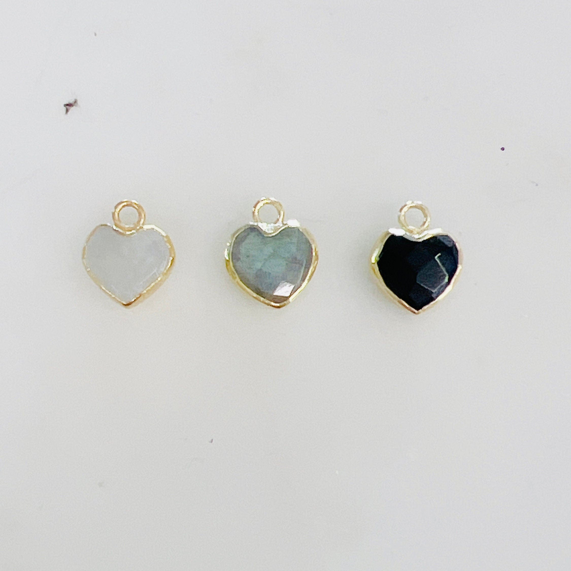 Gold Plated Dainty Mini Heart Gemstone Charm Choose Your Stone