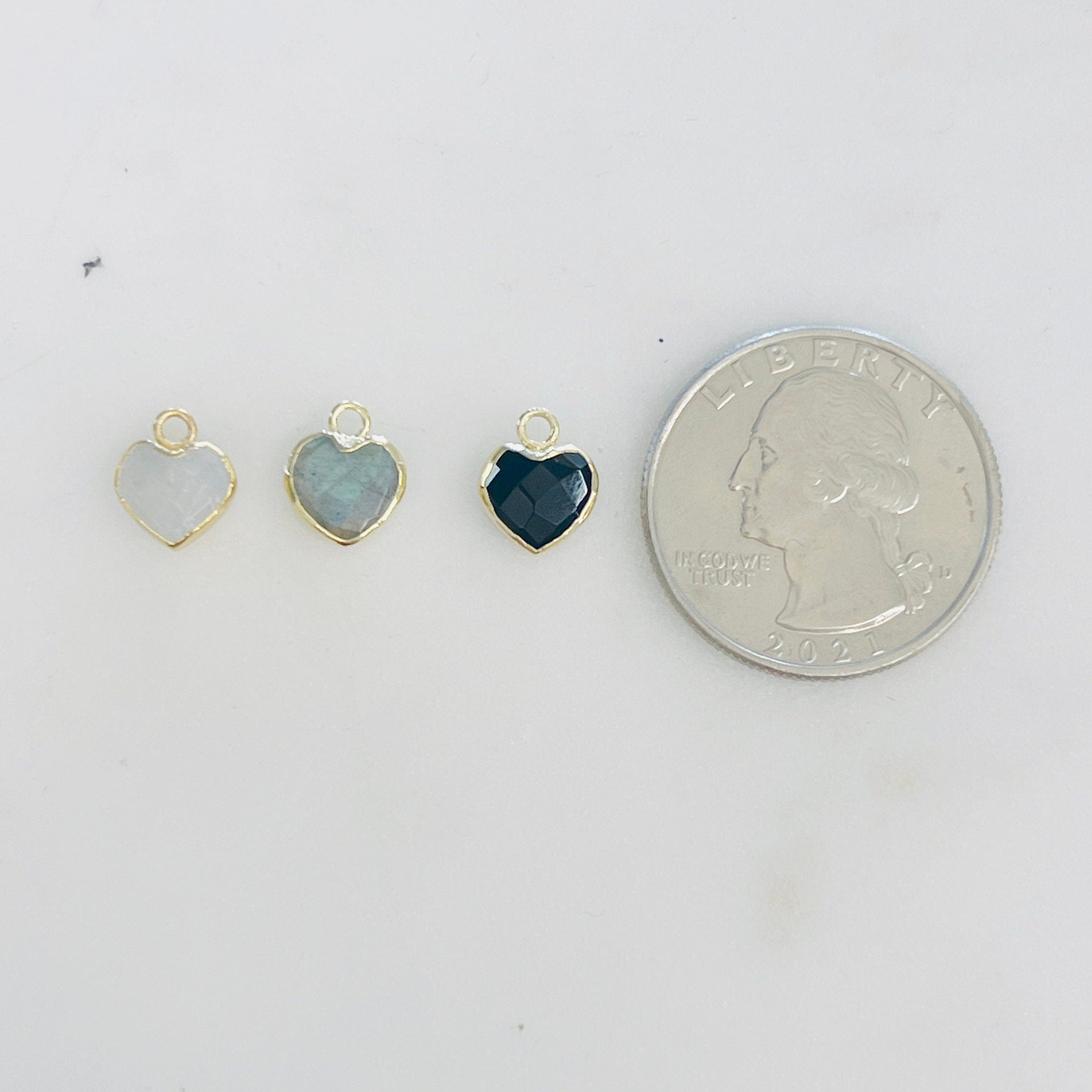 Gold Plated Dainty Mini Heart Gemstone Charm Choose Your Stone