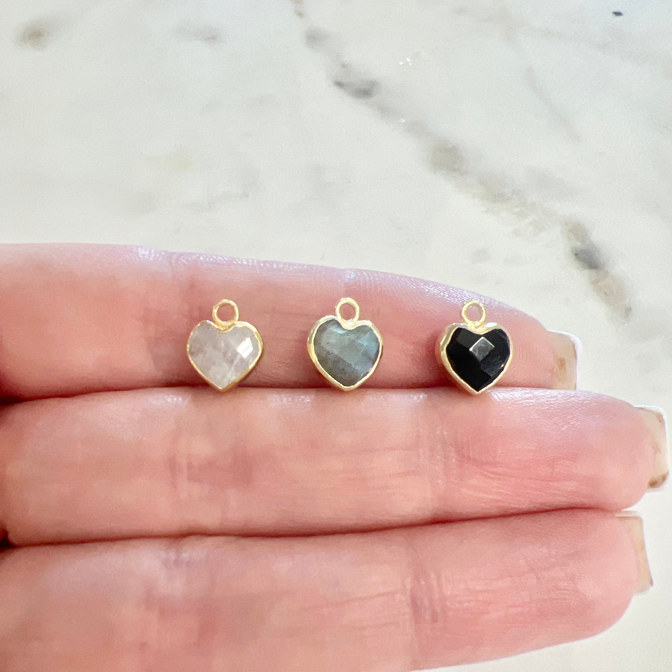 Gold Plated Dainty Mini Heart Gemstone Charm Choose Your Stone