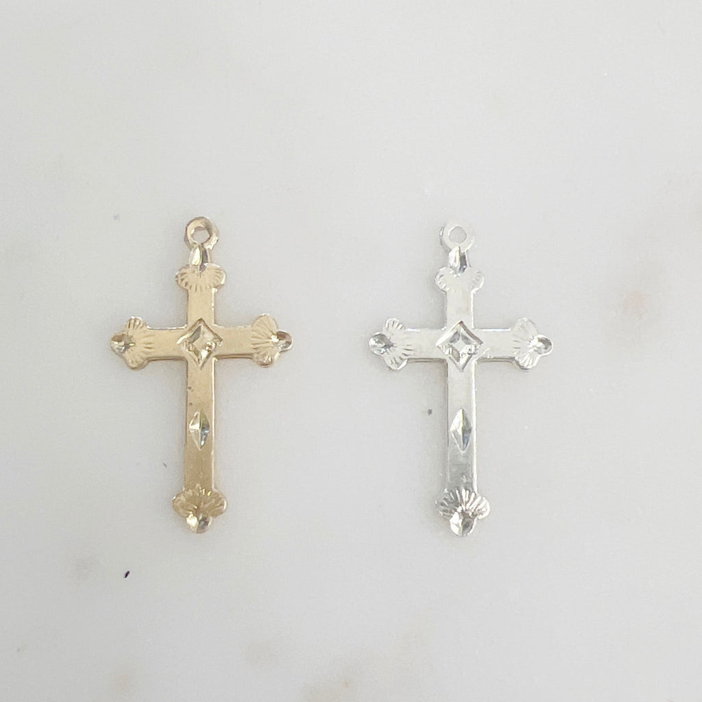 Sterling Silver or 14K Gold Filled Detailed Cross Charm Pendant Religious