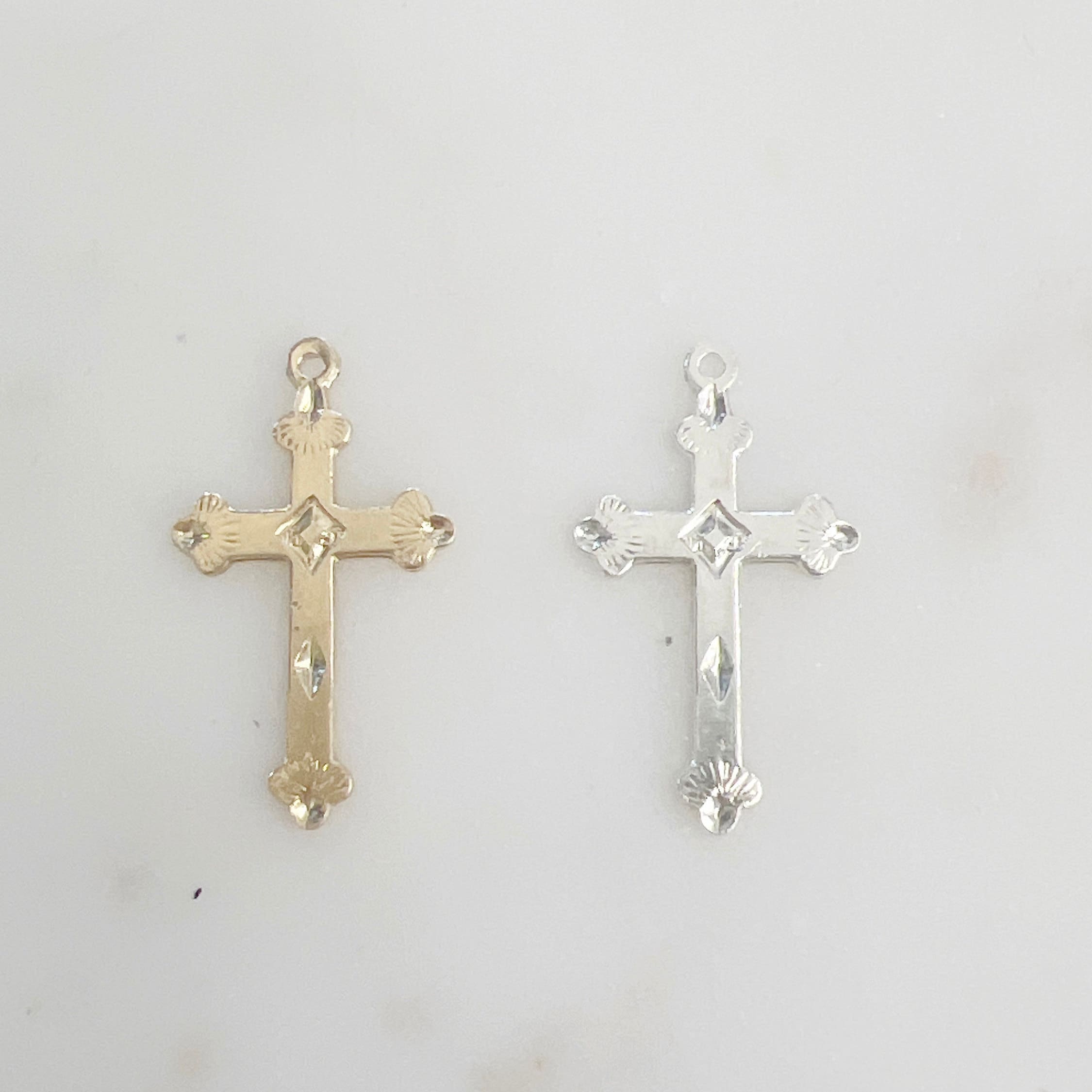 Sterling Silver or 14K Gold Filled Detailed Cross Charm Pendant Religious