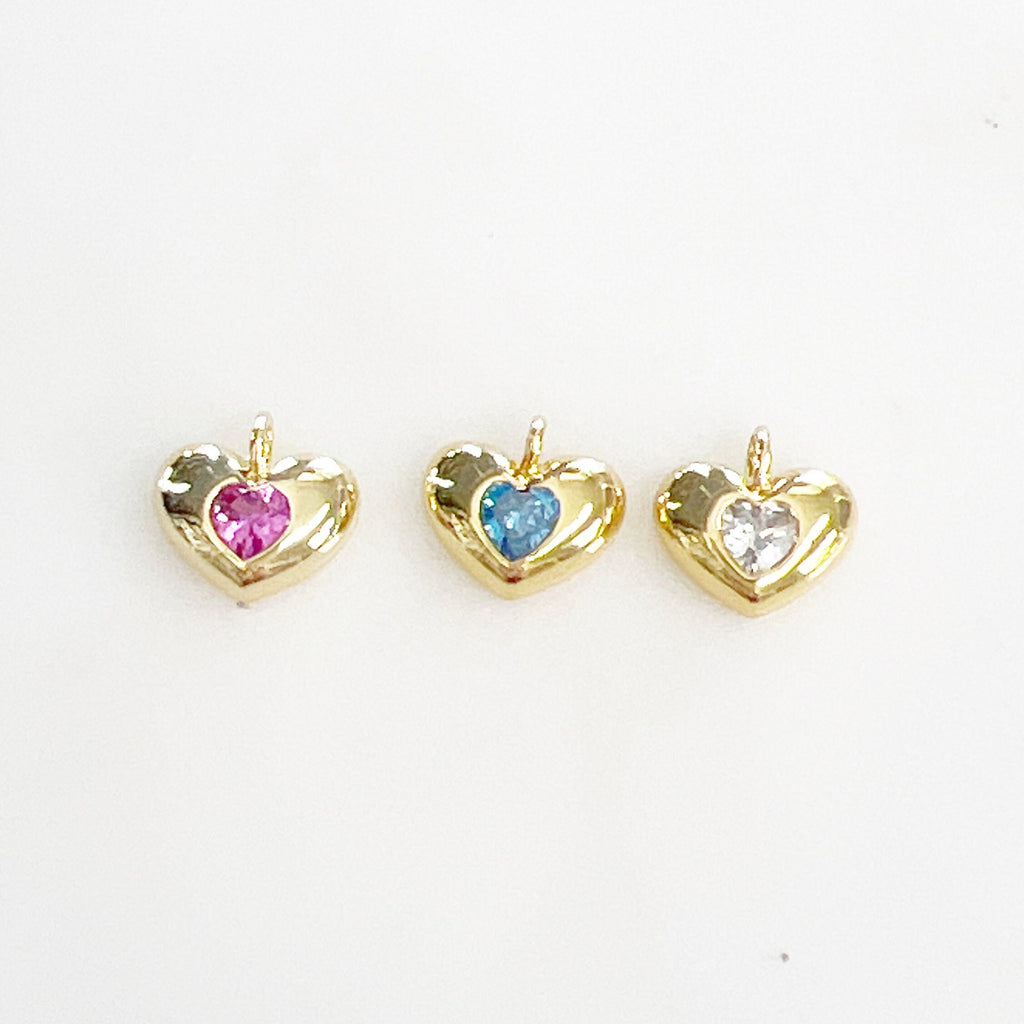 Gold Plated Cubic Zirconia Thick Heart Charm Pendant Valentine"s