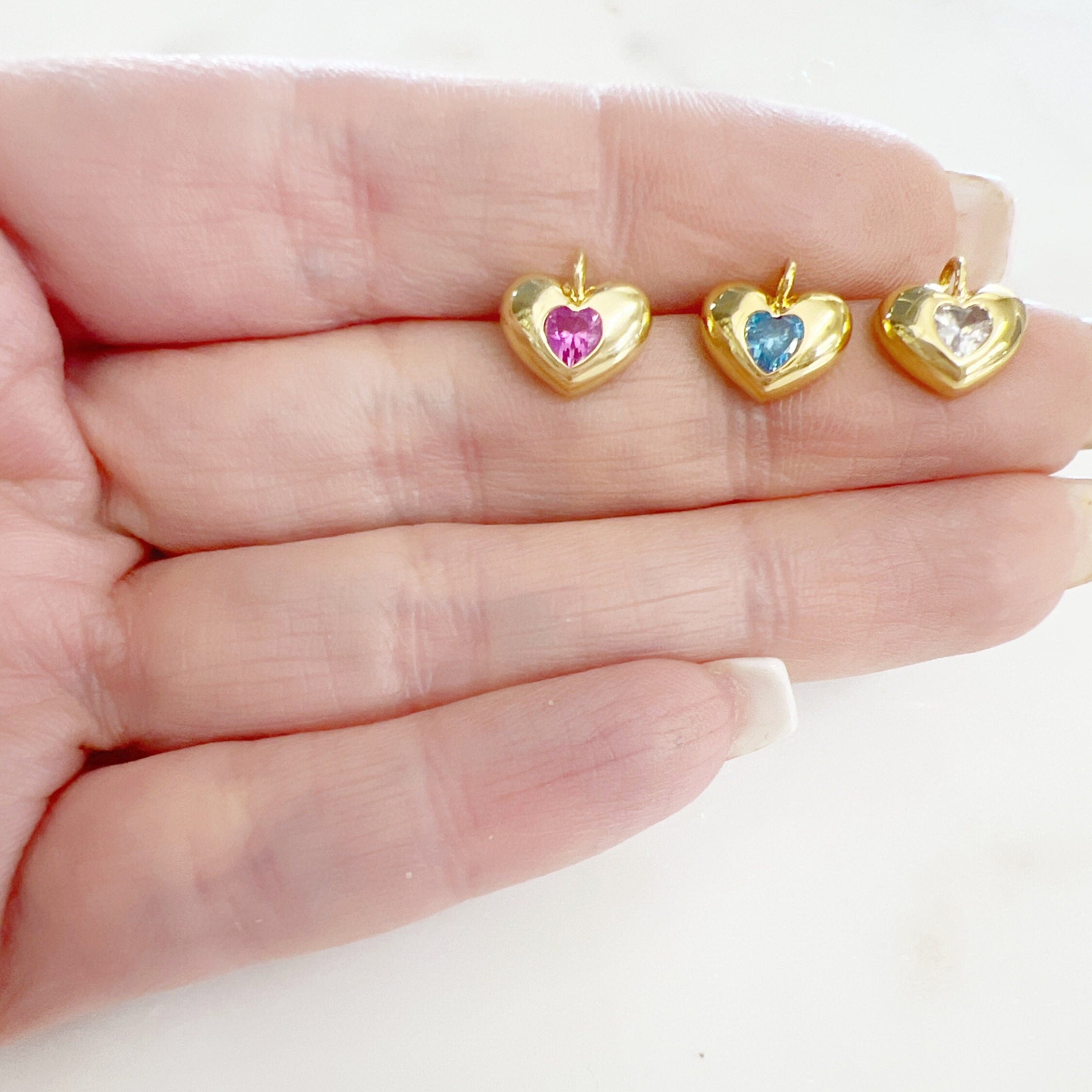 Gold Plated Cubic Zirconia Thick Heart Charm Pendant Valentine"s