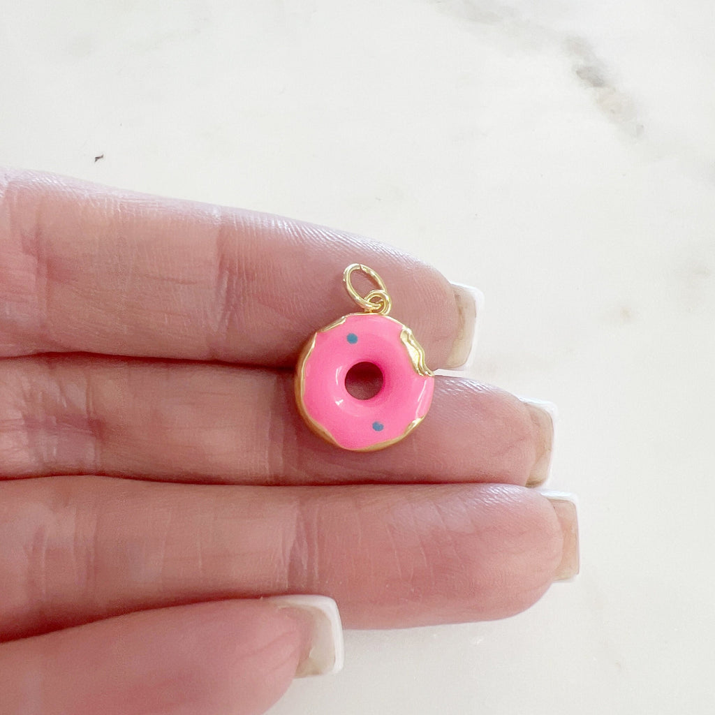 Gold Plated Donut Doughnut Charm Pink Enamel Donut Frosted Glazed – Gold