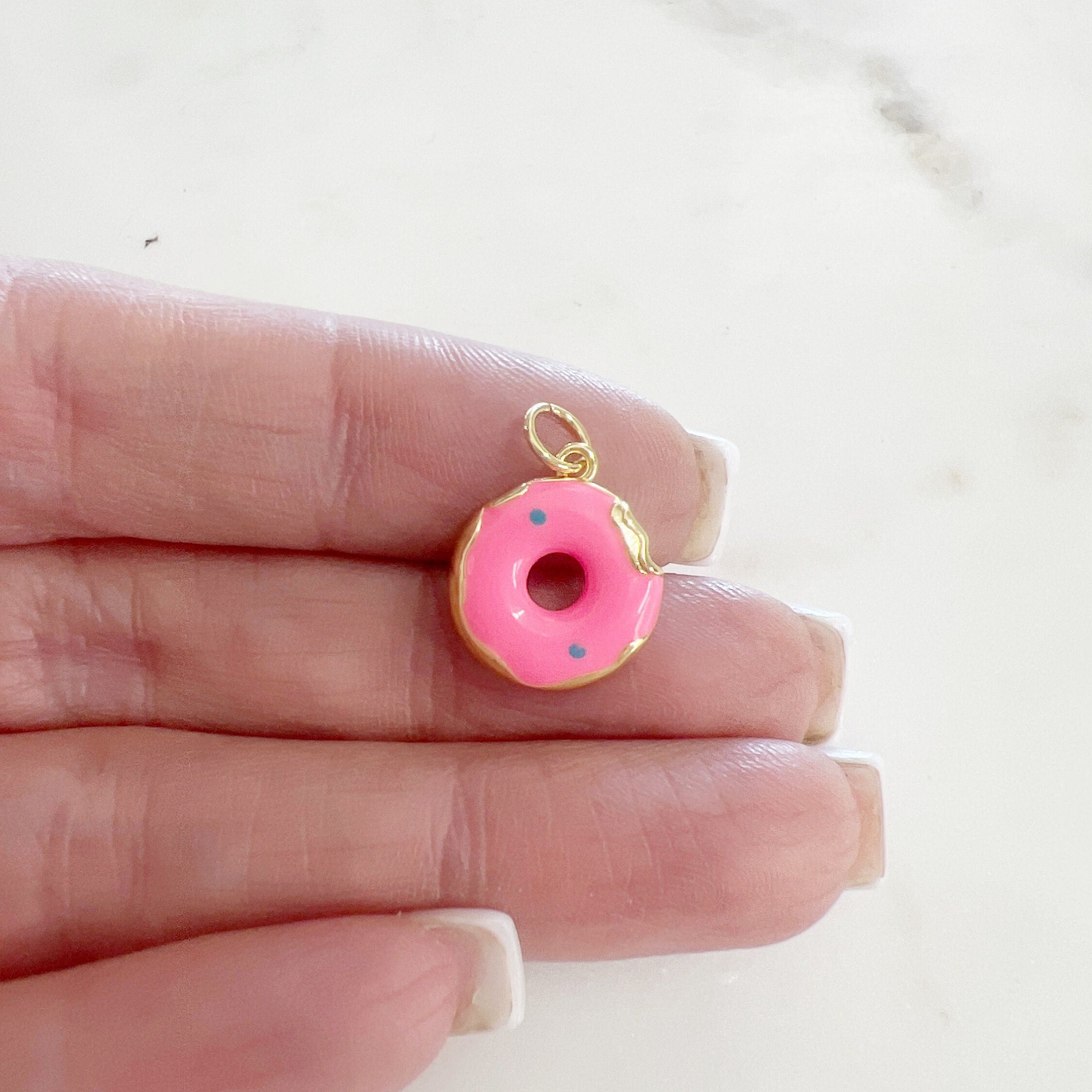 Gold Plated Donut Doughnut Charm Pink Enamel Donut Frosted Glazed – Gold