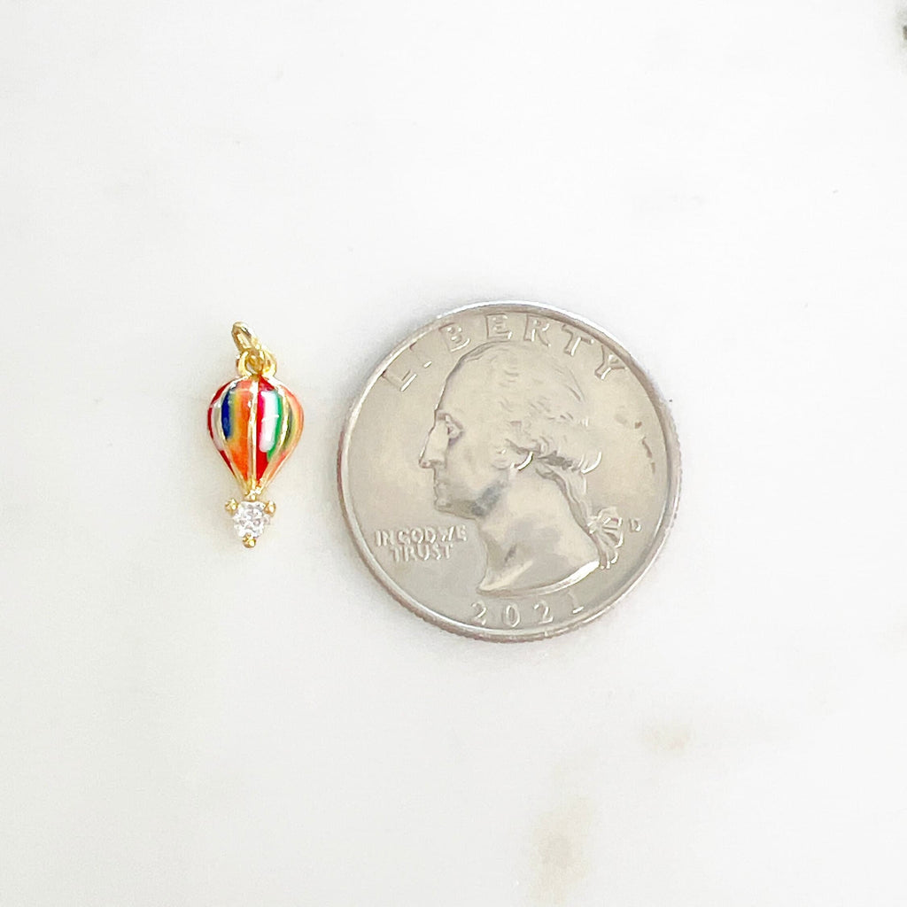 Gold Plated Cubic Zirconia Hot Air Balloon Charm Colorful Enamel