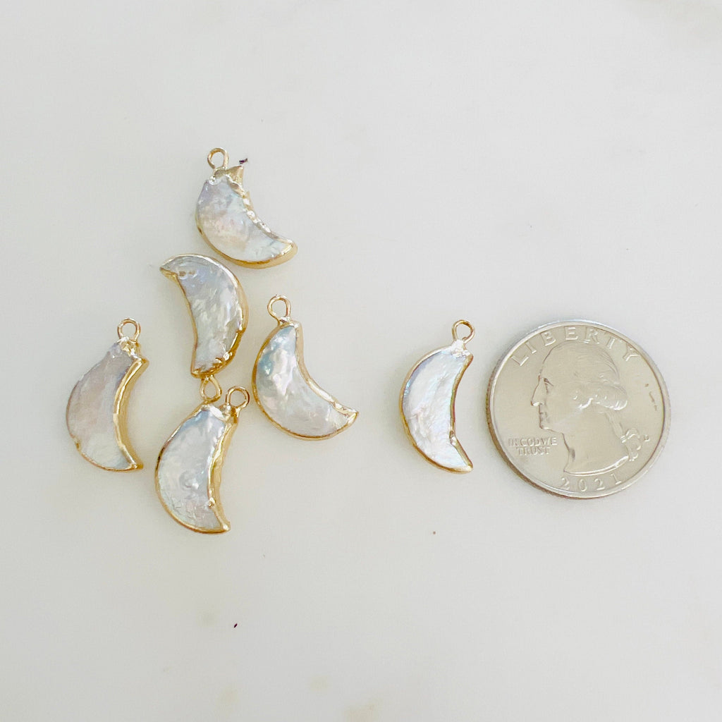 Gold Plated Freshwater Pearl Crescent Moon Rim Celestial Charm