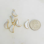 Gold Plated Freshwater Pearl Crescent Moon Rim Celestial Charm