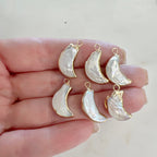 Gold Plated Freshwater Pearl Crescent Moon Rim Celestial Charm