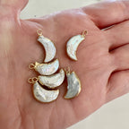 Gold Plated Freshwater Pearl Crescent Moon Rim Celestial Charm