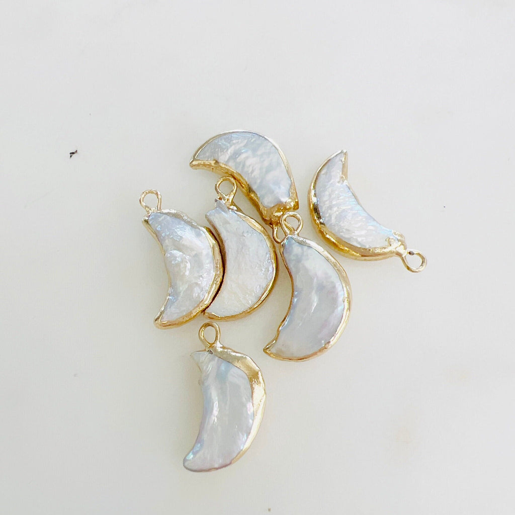 Gold Plated Freshwater Pearl Crescent Moon Rim Celestial Charm