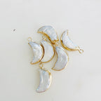 Gold Plated Freshwater Pearl Crescent Moon Rim Celestial Charm