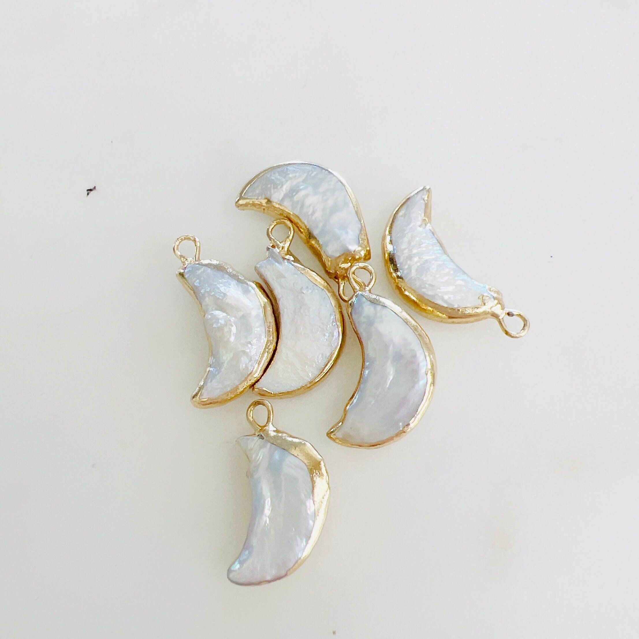 Gold Plated Freshwater Pearl Crescent Moon Rim Celestial Charm