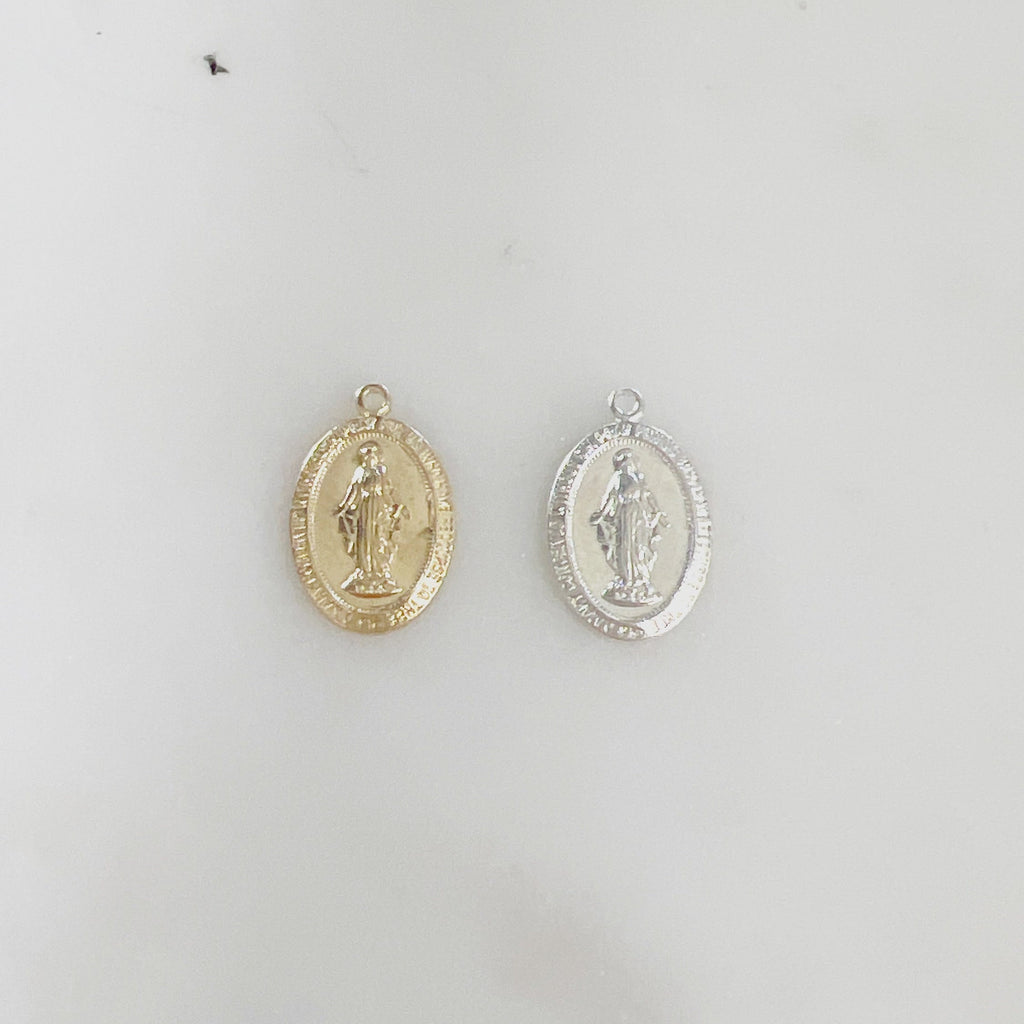 Sterling Silver or 14K Gold Filled or Small Mother Virgin Mary Oval Pendant