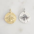Pewter Detailed Coin Raised Bee Charm Bumble Bee Metal Charm