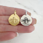 Pewter Detailed Coin Raised Bee Charm Bumble Bee Metal Charm