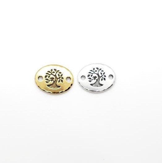 Pewter Tree of Life Stamped Embossed Oval 2 Hole Connector