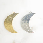 Pewter Large Hammered Crescent Moon Pendant Metal Matte Gold