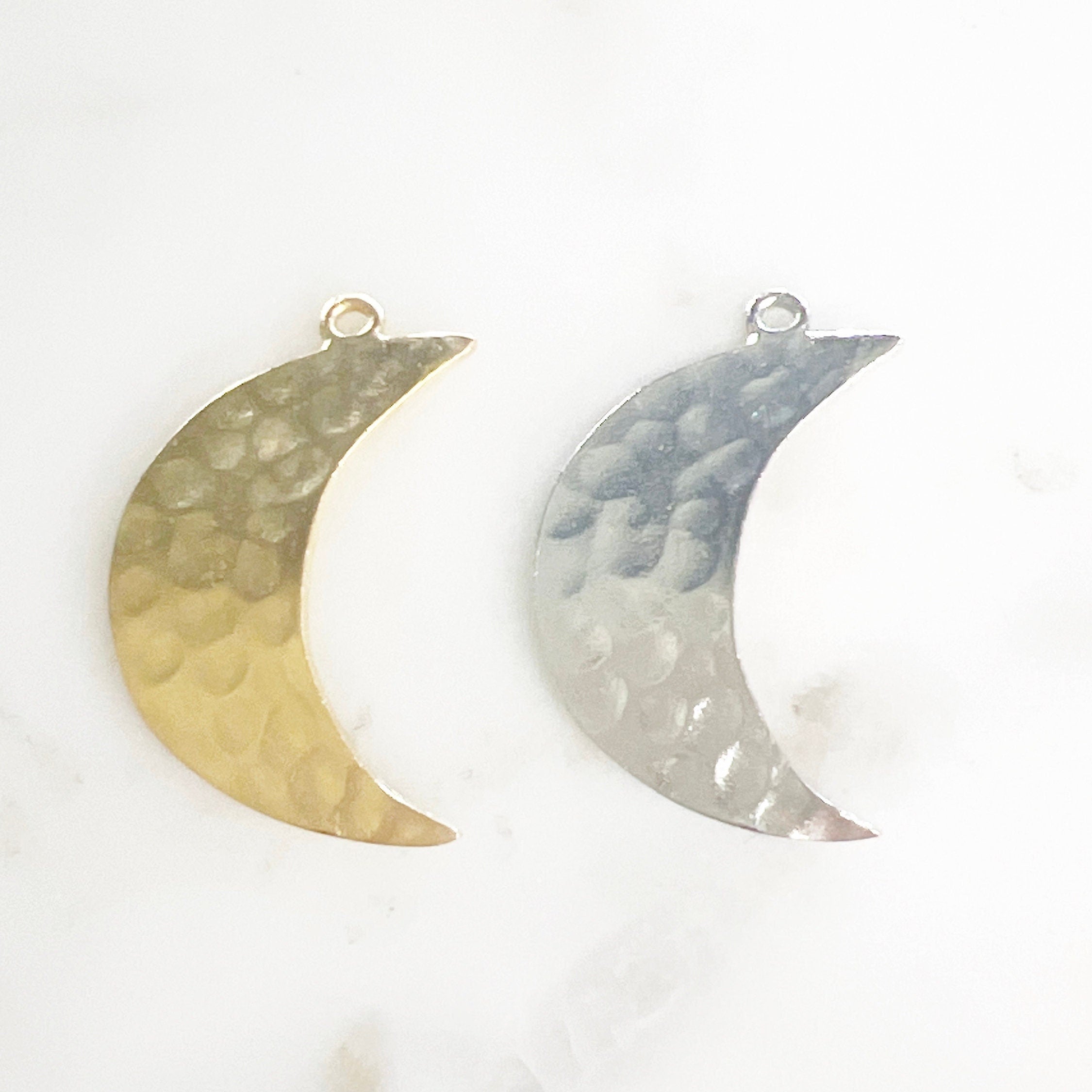 Pewter Large Hammered Crescent Moon Pendant Metal Matte Gold