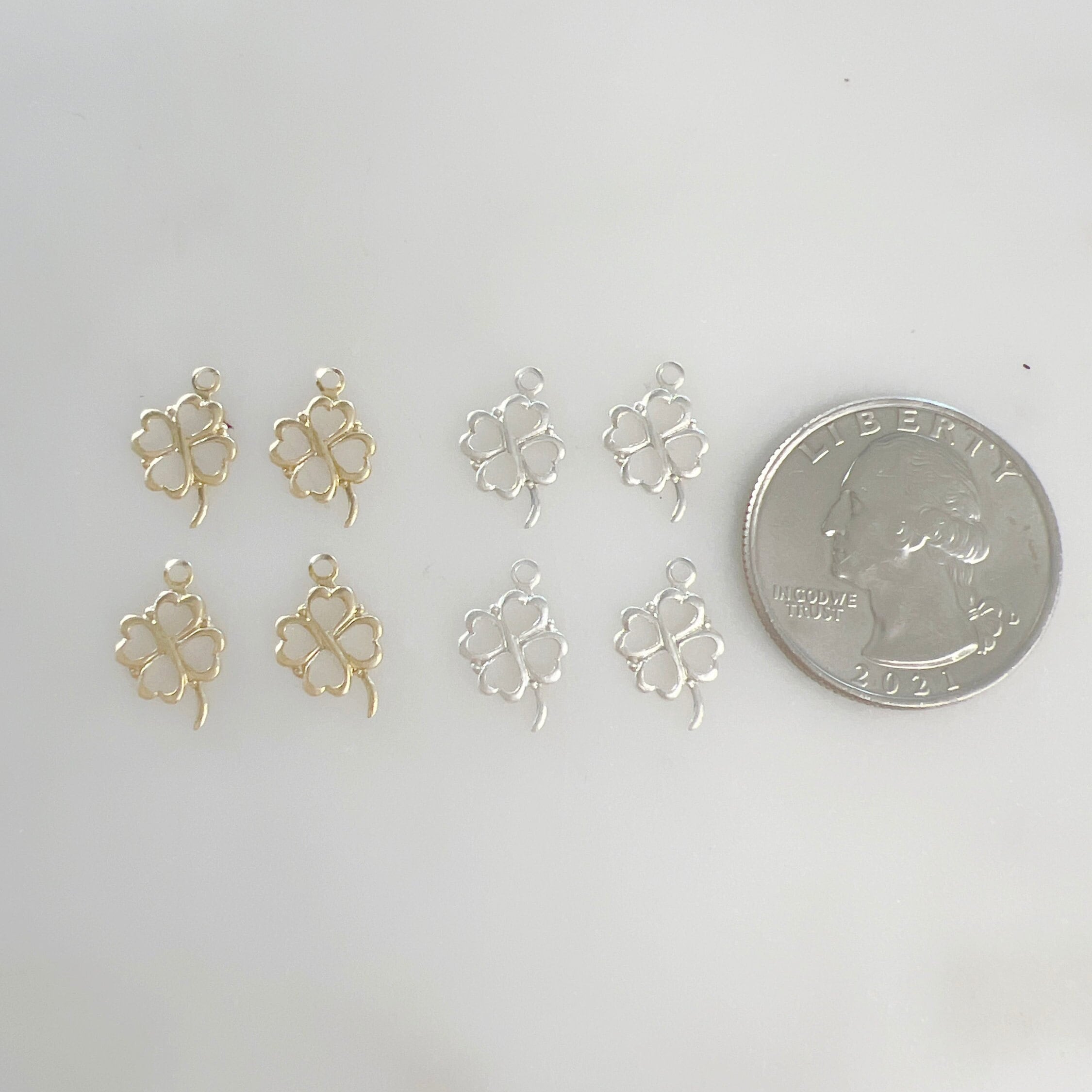13mmx10mm Sterling Silver or 14K Gold Filled or Four Leaf Clover Charm (4pc)