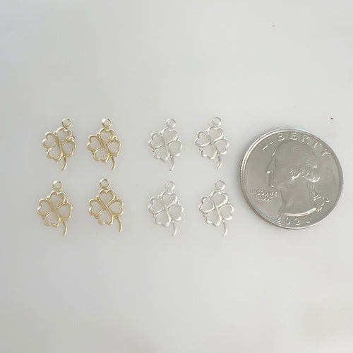 13mmx10mm Sterling Silver or 14K Gold Filled or Four Leaf Clover Charm (4pc)