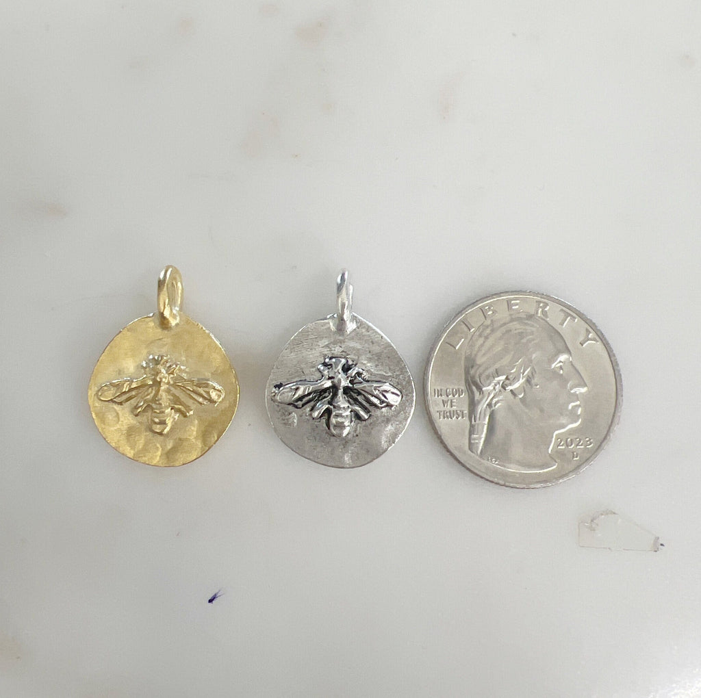 Pewter Detailed Coin Raised Bee Charm Bumble Bee Metal Charm