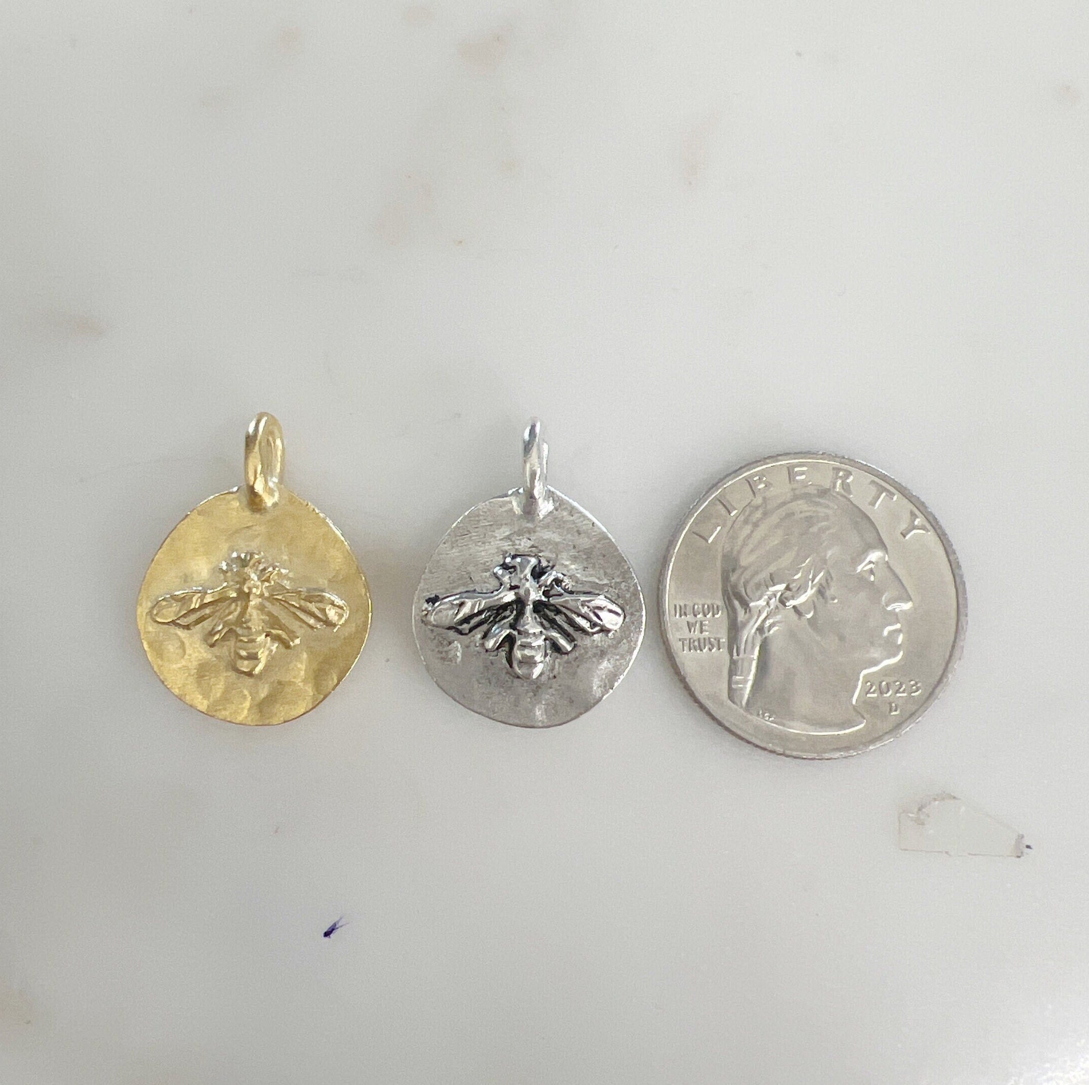 Pewter Detailed Coin Raised Bee Charm Bumble Bee Metal Charm
