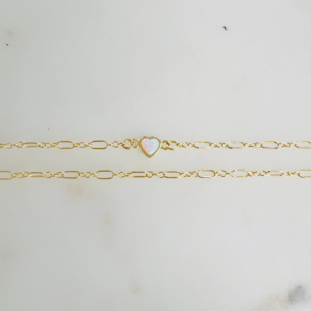 Gold Plated Dainty Mini Opal Heart Connector Charm 2 Loop Connector