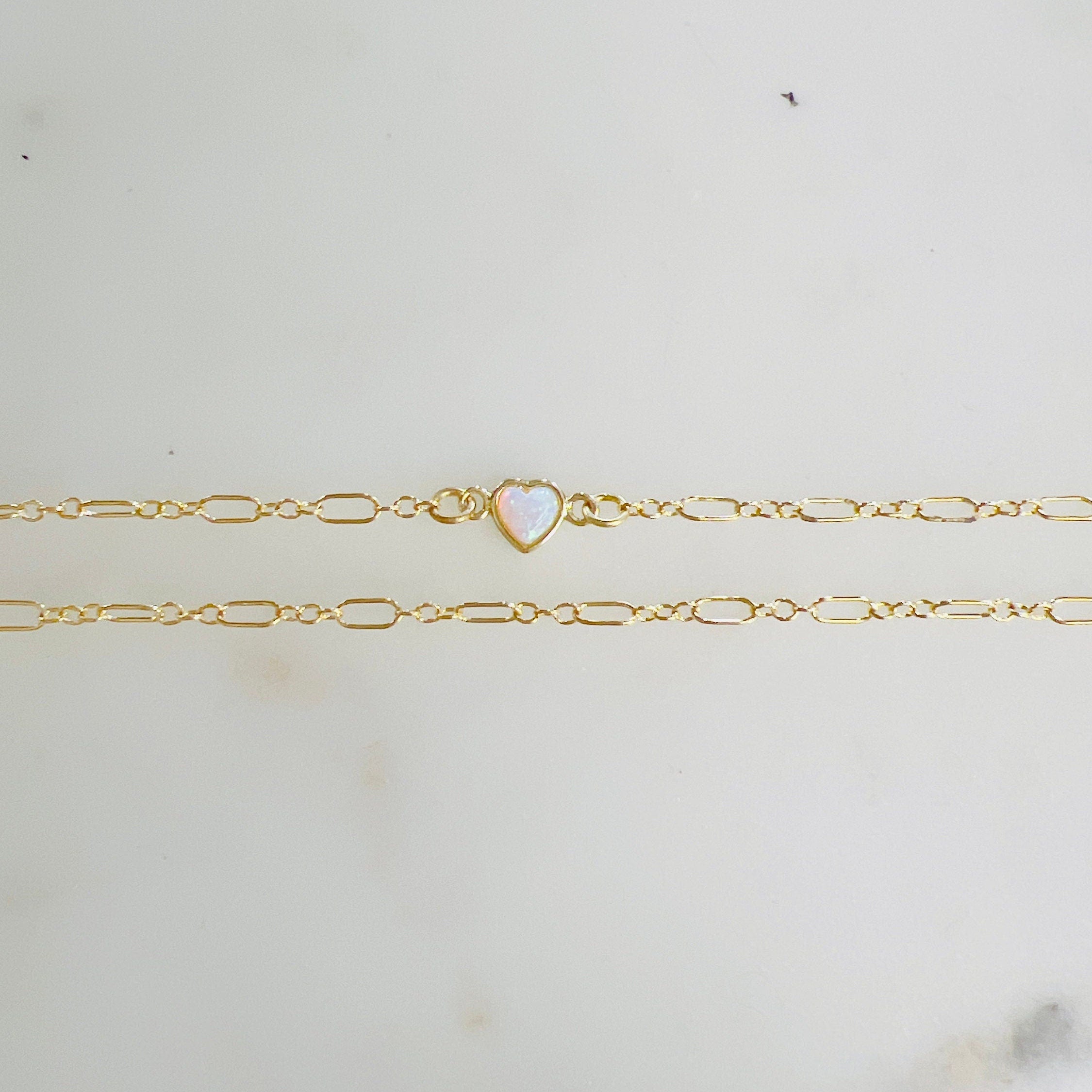 Gold Plated Dainty Mini Opal Heart Connector Charm 2 Loop Connector