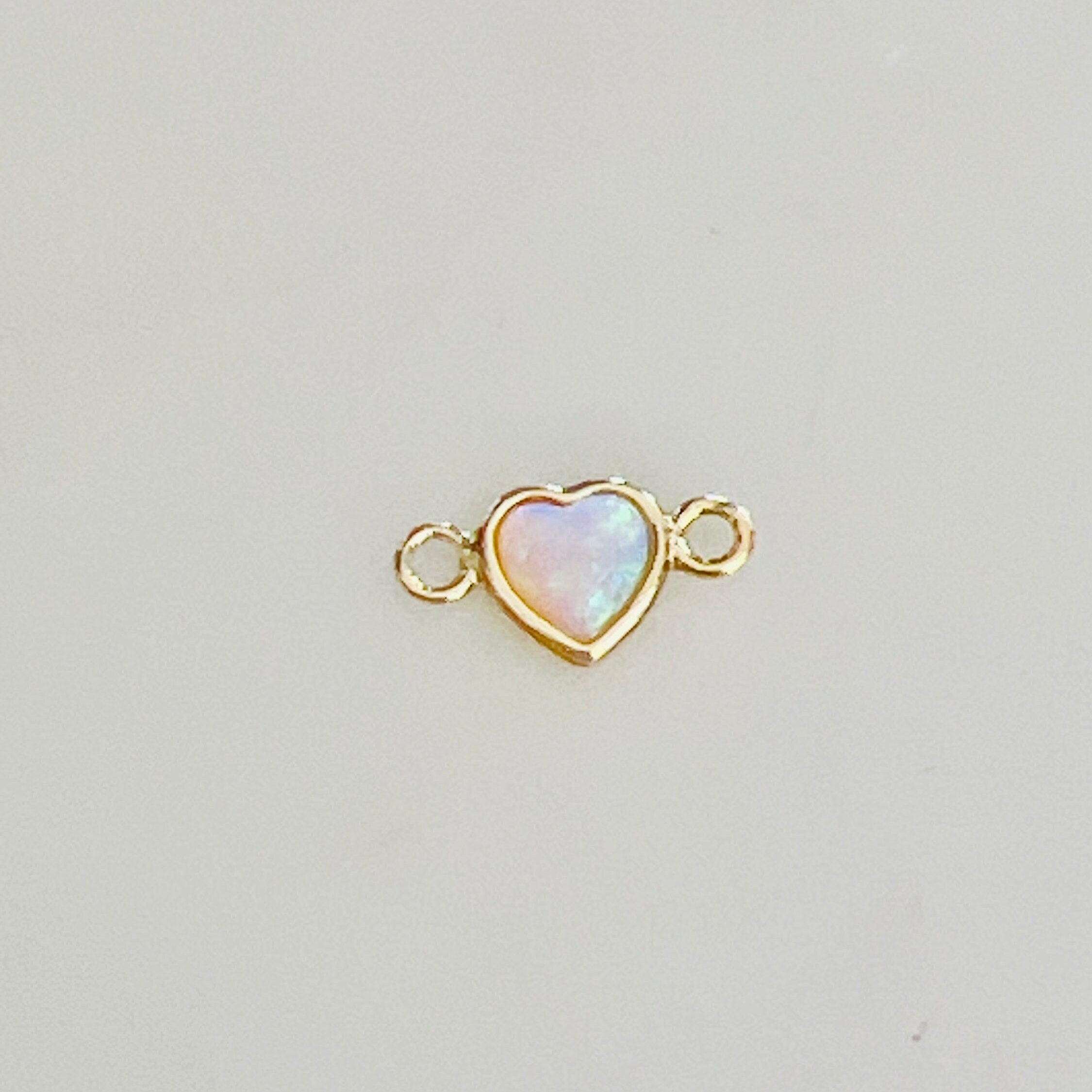 Gold Plated Dainty Mini Opal Heart Connector Charm 2 Loop Connector