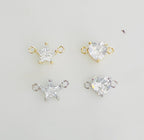 Gold Plated or Rhodium Plated Star or Heart Cubic Zirconia Connector Charm