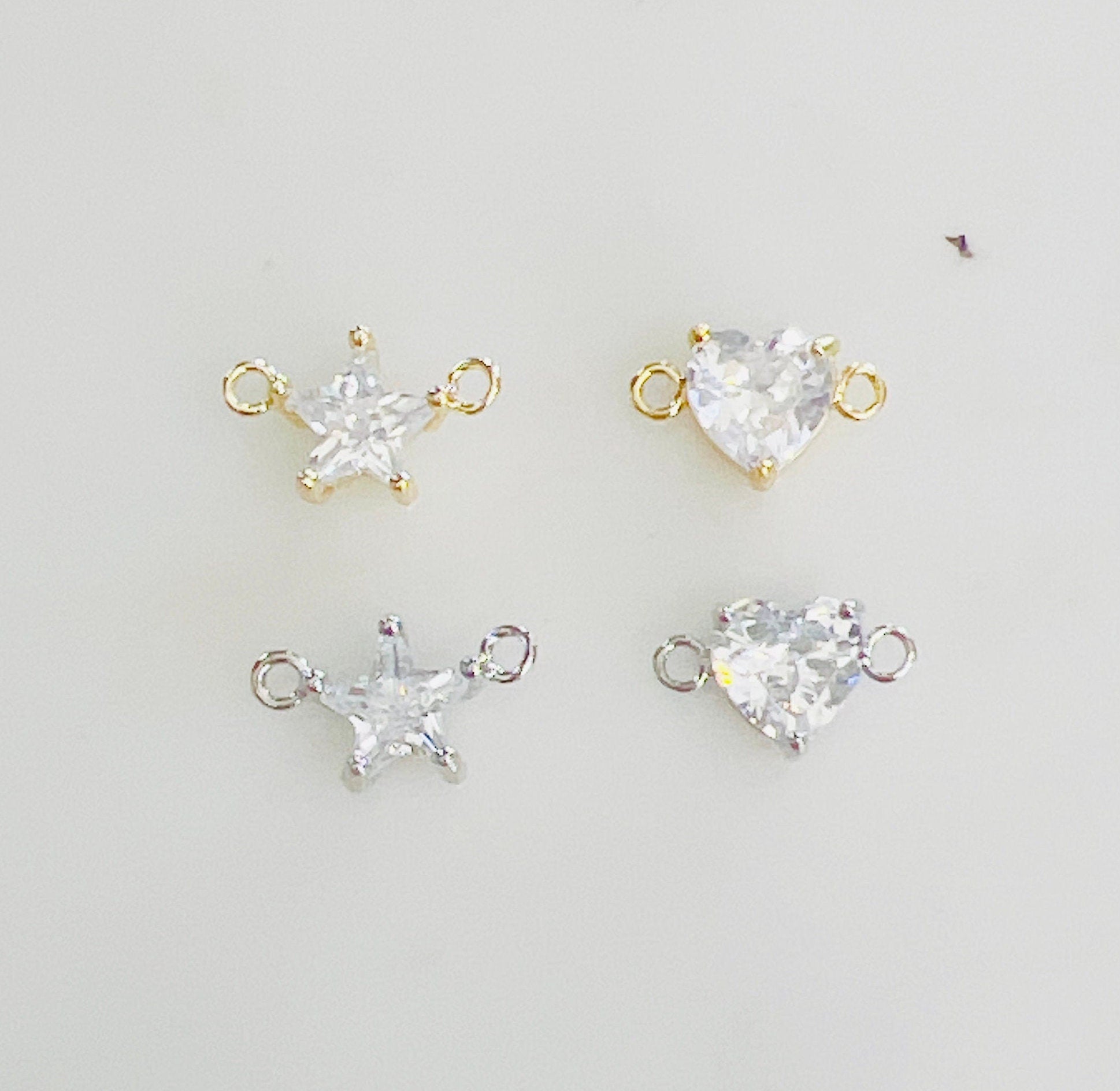 Gold Plated or Rhodium Plated Star or Heart Cubic Zirconia Connector Charm
