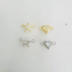 Gold Plated or Rhodium Plated Star or Heart Cubic Zirconia Connector Charm