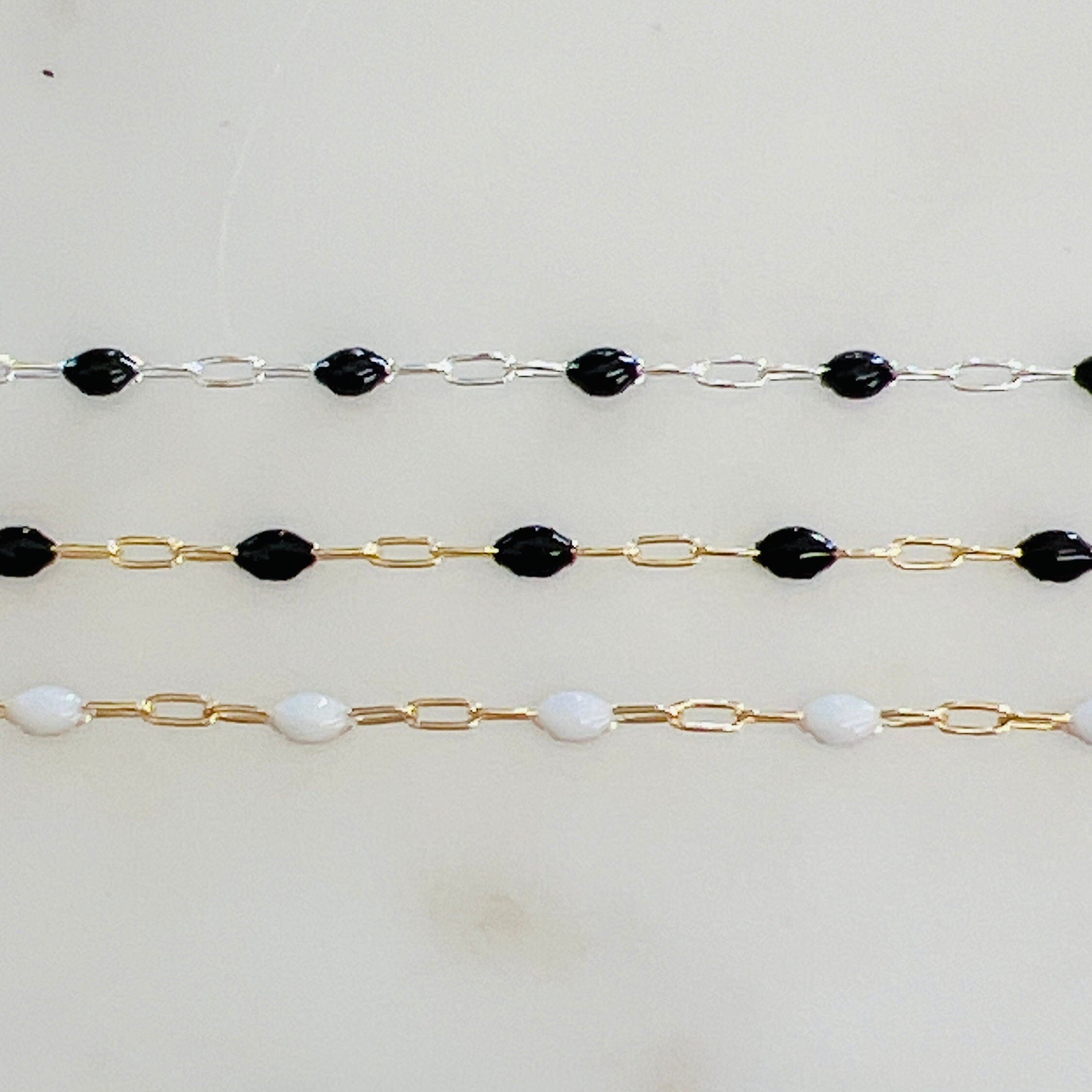 Sterling Silver or 14K Gold Filled Color Enamel Beaded – Sold by the Foot