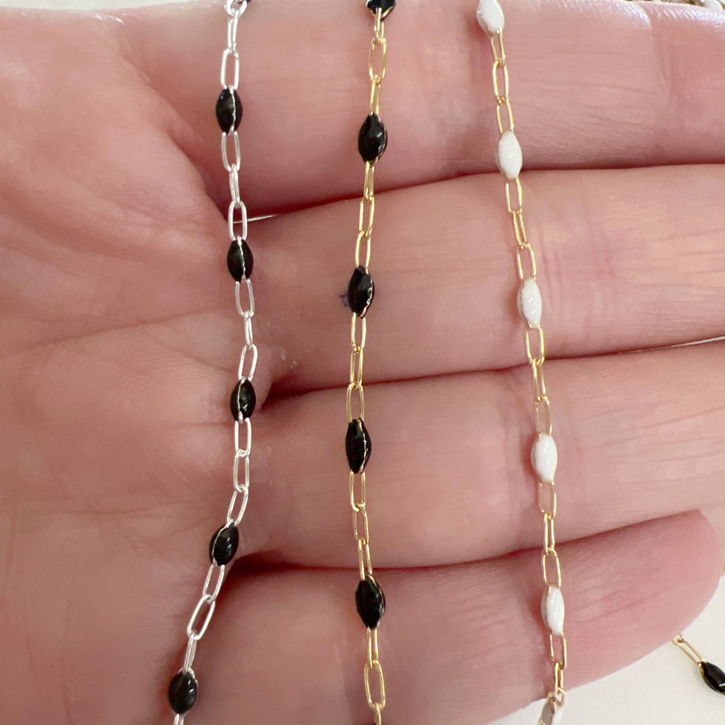 Sterling Silver or 14K Gold Filled Color Enamel Beaded – Sold by the Foot