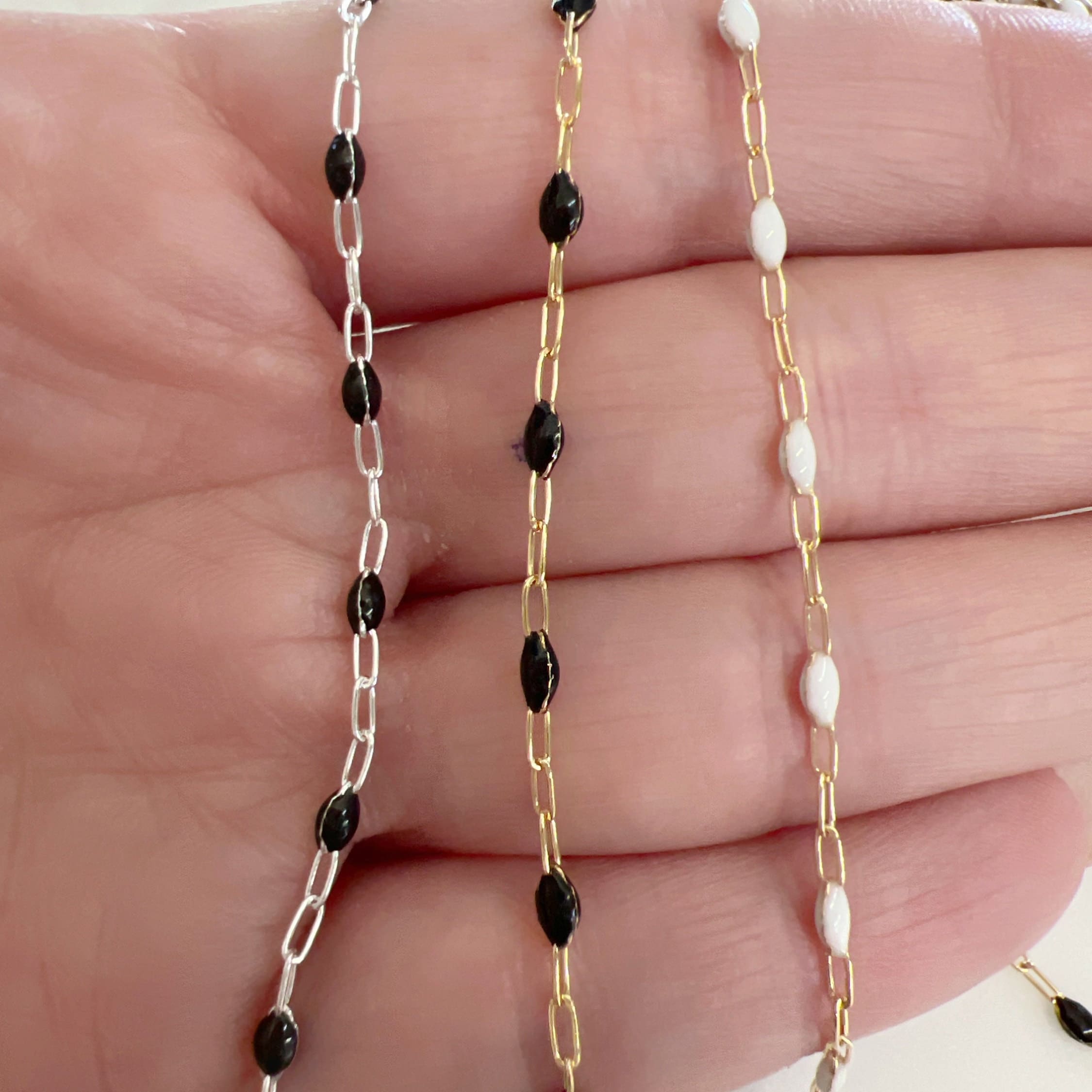 Sterling Silver or 14K Gold Filled Color Enamel Beaded – Sold by the Foot