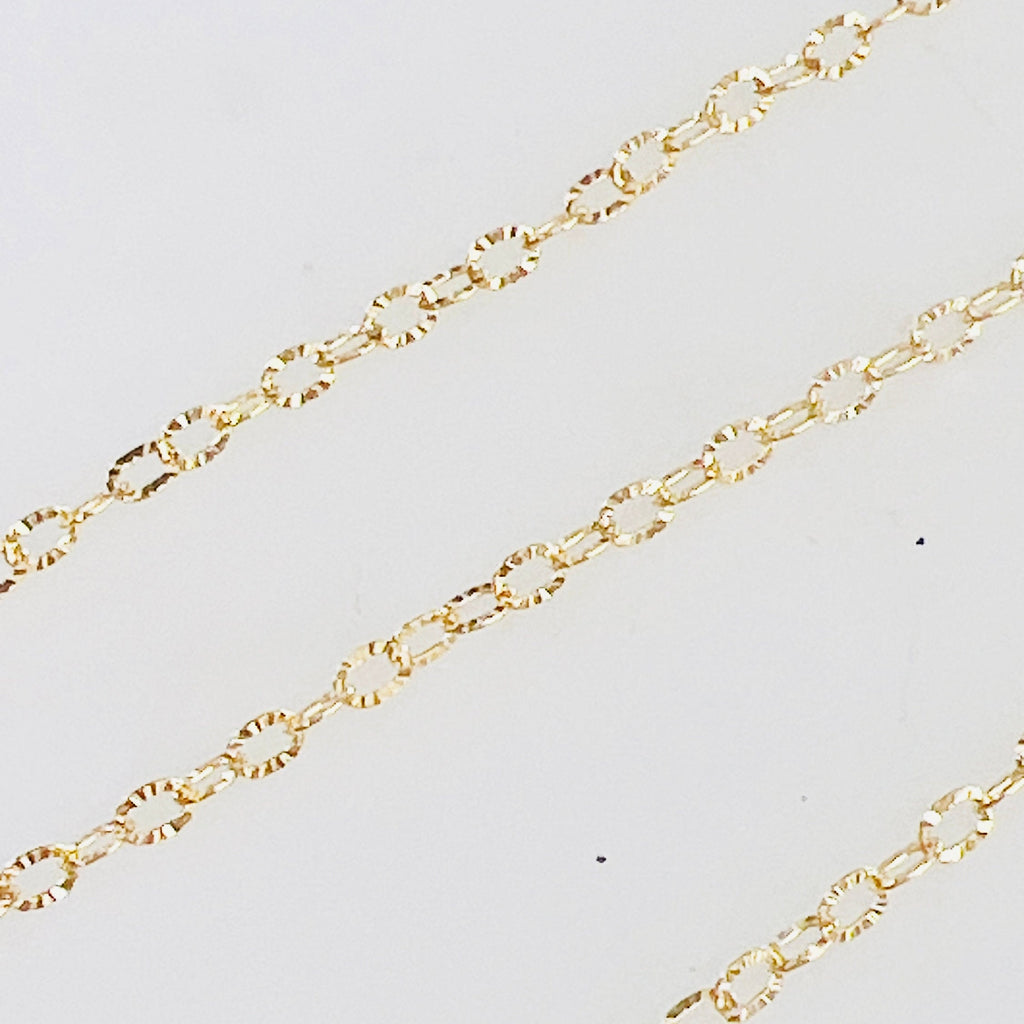3.3mmx2.4mm 14K Gold Filled Starburst Shimmer Oval Cable – Sold by the Foot