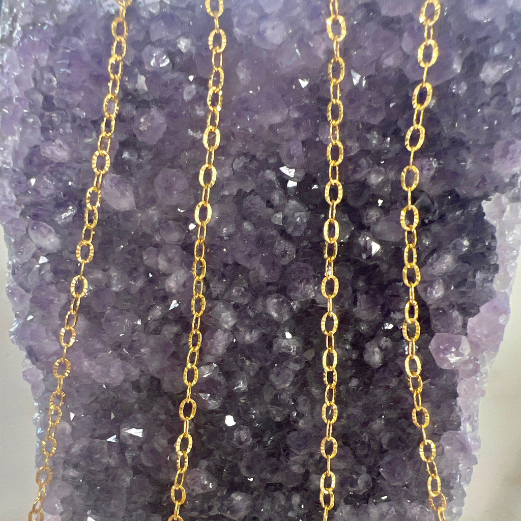 3.3mmx2.4mm 14K Gold Filled Starburst Shimmer Oval Cable – Sold by the Foot