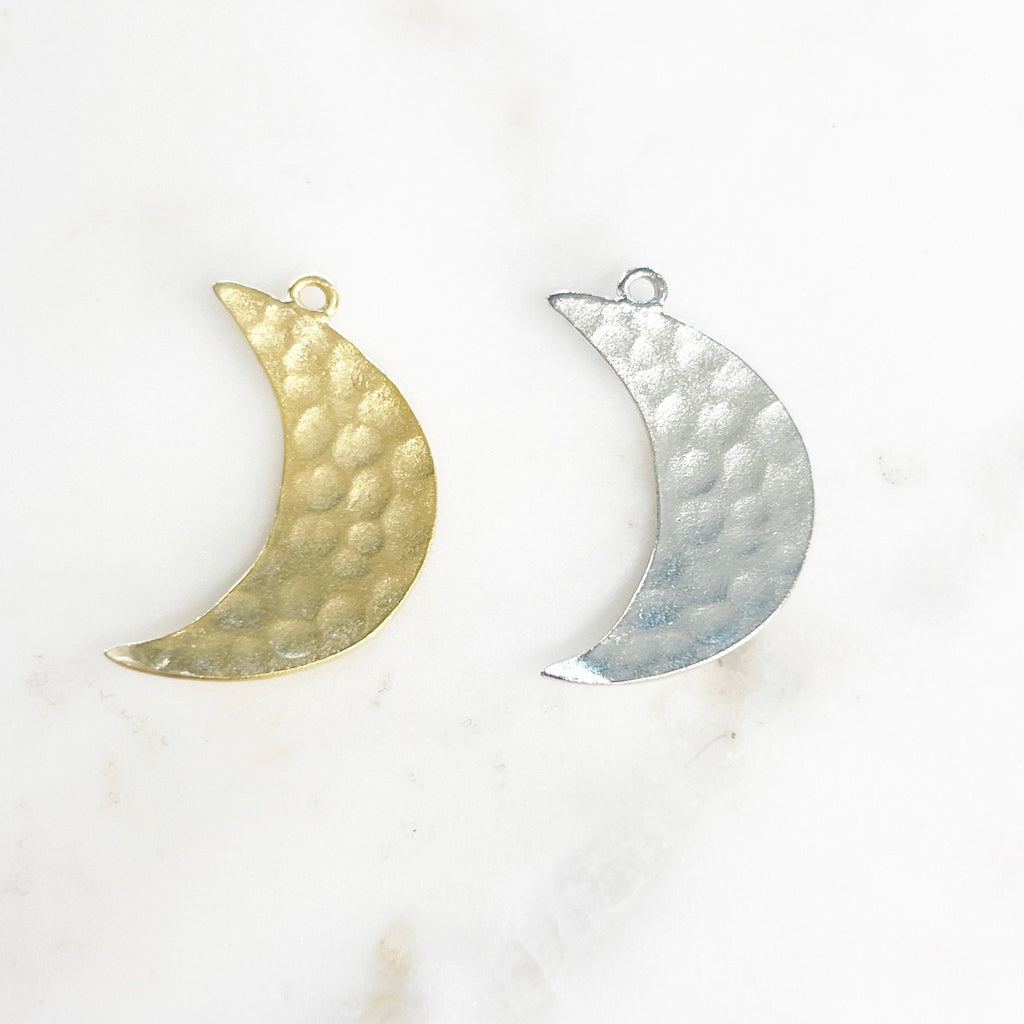 Pewter Large Hammered Crescent Moon Pendant Metal Matte Gold