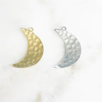 Pewter Large Hammered Crescent Moon Pendant Metal Matte Gold