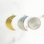 Pewter Large Hammered Crescent Moon Pendant Metal Matte Gold