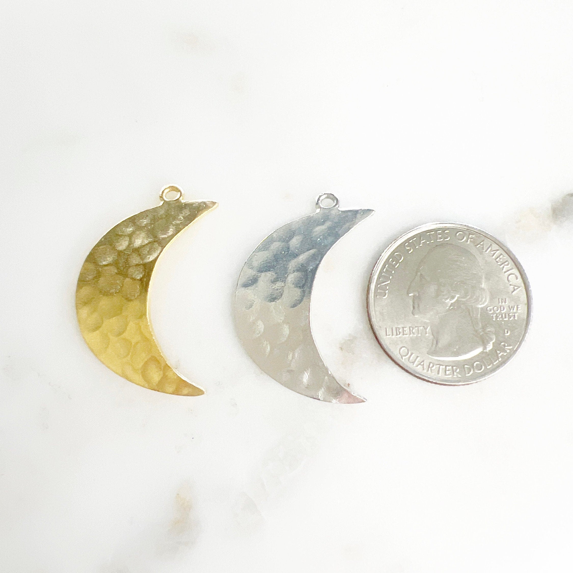 Pewter Large Hammered Crescent Moon Pendant Metal Matte Gold