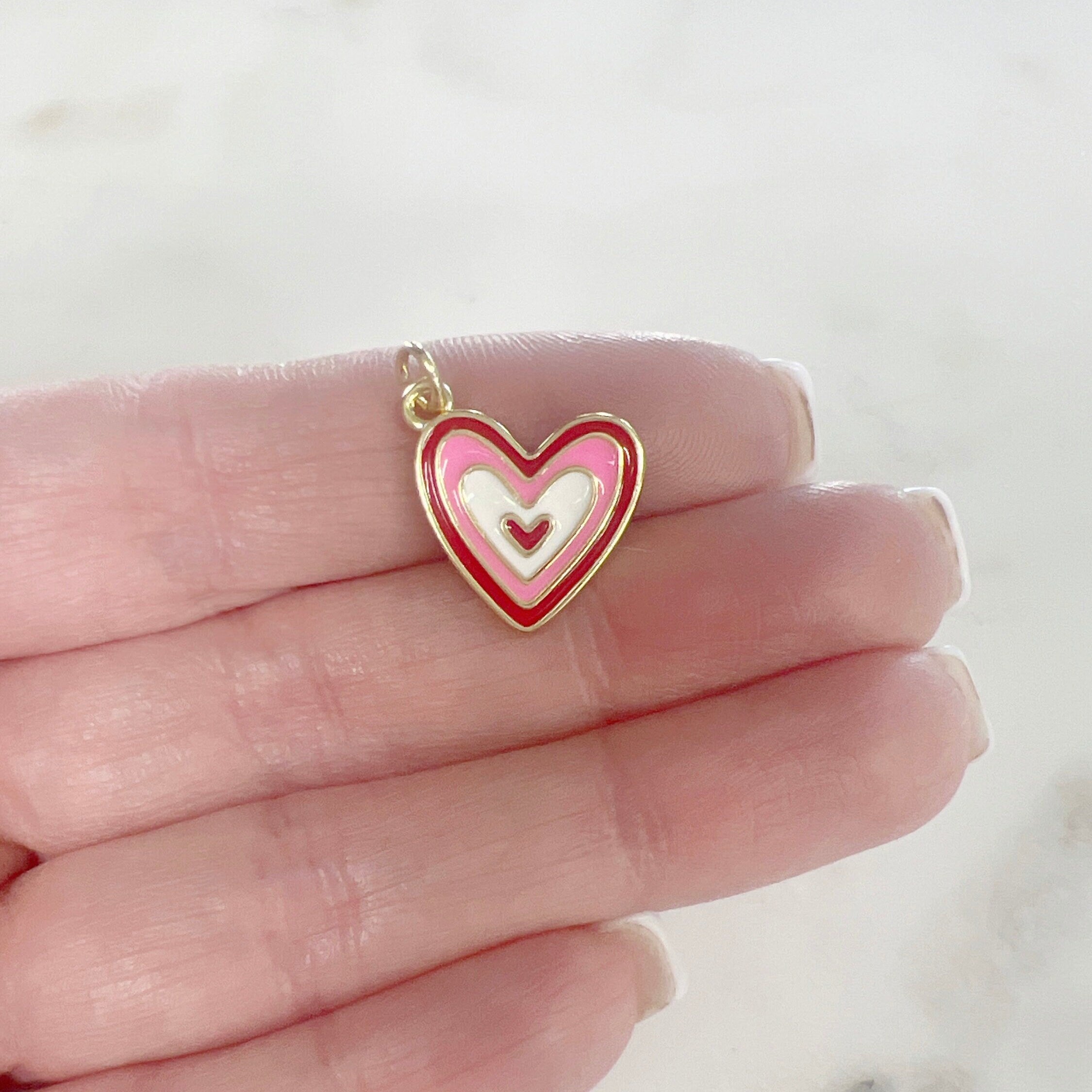 Gold Plated Enamel Color Heart Pendant Heart Within Heart Swirl